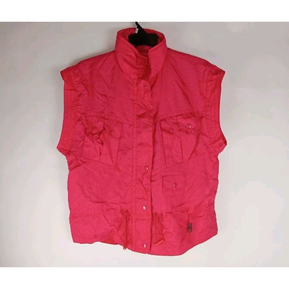 Vintage Lavon Sport Red Nylon Swishy 80's Windbreaker Utility Vest SZ M